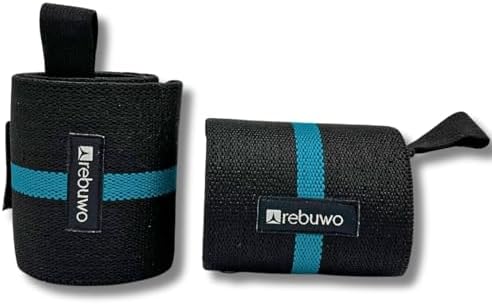 Rebuwo Ağırlık Destek Bilekliği – Güç Bilek Destek Kayışları Ağırlık Kaldırma, Deadlift, Row, Fitness & CrossFit için Bilek Bandajı – 2’li Set (Siyah/Mavi) - Görsel 1