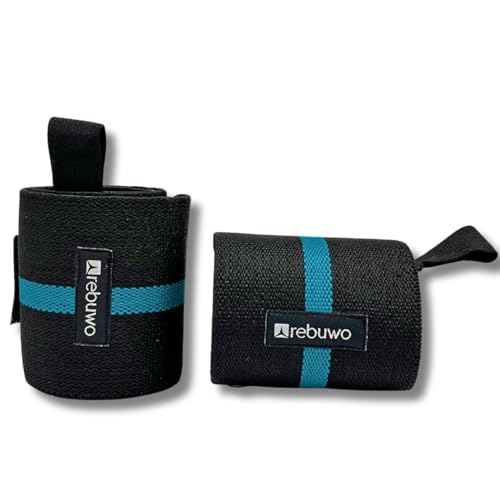 Rebuwo Ağırlık Destek Bilekliği – Güç Bilek Destek Kayışları Ağırlık Kaldırma, Deadlift, Row, Fitness & CrossFit için Bilek Bandajı – 2’li Set (Siyah/Mavi)