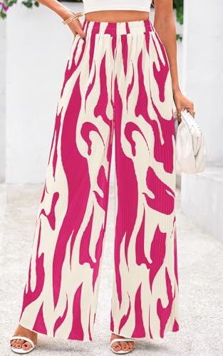 Image of PRETTYGARDEN Womens Pants Dressy Casual Wide Leg Graphic Print Lounge Pants Women Comfy High Waist Pleated Palazzo Pants