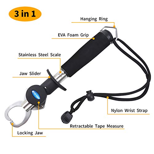 Entsport Fish Lip Gripper Fish Scales Grip Grabber Professional Fish Holder Stainless Steel Fish Lip Grabber Fish Lip Grip Tool With Weight Scale And Measuring Tape #TOP1