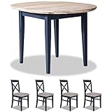 Juego de mesa de comedor redonda extensible con 4 sillas de respaldo cruzado con hoja central oculta