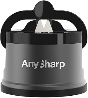 AnySharp Pro Metal Knife Sharpener, Hands-Free Safety, PowerGrip Suction, Sharpens All Kitchen Knives, Ideal for Hardened Steel & Serrated, World's Best, Compact, One Size, Gun Metal