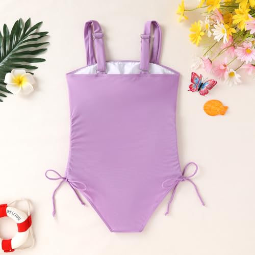 Image of Girls Swimsuit One Piece Bathing Suit Adjustable Straps Solid Color Cut Out Butterfly Girls' Swimwear for 7-14Y