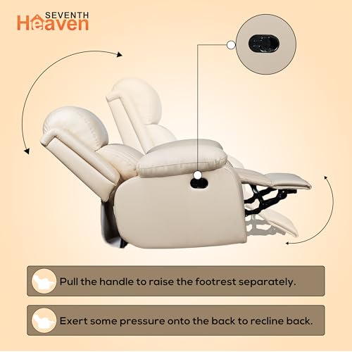 Image of Seventh Heaven Miami 1 Seater Recliner | Single Sofa Chair for Living Room Comfort | Ergonomic Design (Leatherette - Beige)
