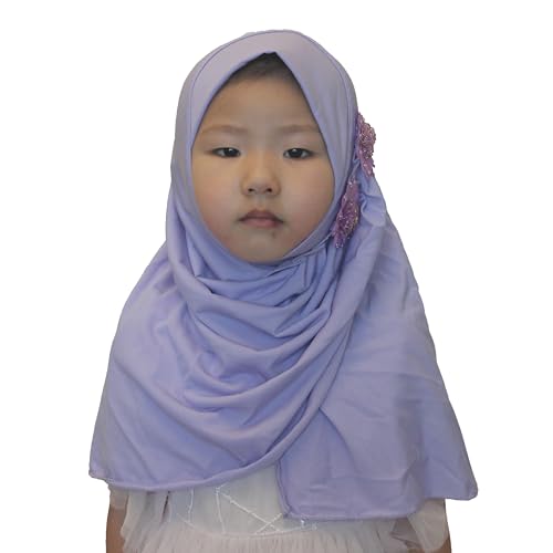 Soft Instant Hijab for Kids Girls Muslim Headscarf Islamic Scarf Shawl Wrap with Flowers2