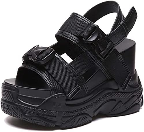 Aobaoya High Heels Wedge Ankle Strap Sandals for Womens Ladies Peep Toe Casual Breathable Platform Walking Sandal (Black, numeric_5_point_5)