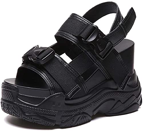 Aobaoya High Heels Wedge Ankle Strap Sandals For Womens Ladies Peep Toe Casual Breathable Platform Walking Sandal (Black, Numeric_5_Point_5) #TOP28