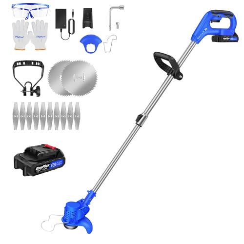, Cordless, Electric Grass Trimmer with Battery and Fast Charger, Teles Heights/Lightweight/Retractable/90° Head Adjustmen, Brush Cutter Grass Cutter Machine for Clearing Weeds