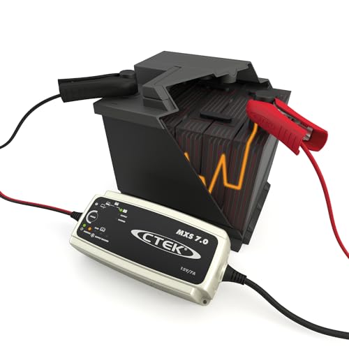 CTEK MXS 7.0 Fully Automatic Battery Charger (Charges, Maintains and Reconditions Car, Caravan and Motorhome batteries) 12V, 7 Amp - UK Plug, Black