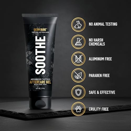 Derm Dude Advanced Tattoo Soothing Gel | Alleviates Itchiness Redness & Irritation | Moisturizing & Cooling Non-Greasy Formula with Aloe Vera, Cucumber & Vitamin C | For New & Existing Tattoos - 6 oz - Thumbnail 4