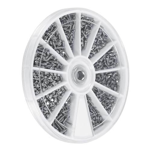 600-teiliges kleines Schrauben-Sortiment-Set für Uhren, Brillen, 12 Arten von Schrauben, Bolzenmuttern-Sortiment-Set, Edelstahl-Vollgewinde-Maschinenschrauben mit Kunststoffbox M1