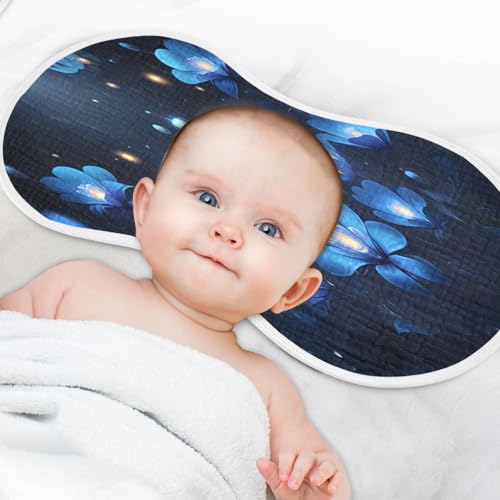 J JOYSAY Flower Dark Blue Baby Burp Cloths for Boys Girls Large 22''x11'' Cotton 4 Layer Baby Bibs for Baby Spit Up one sizex44