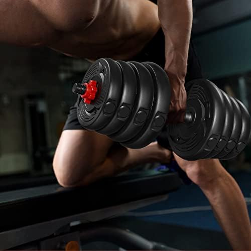 AJUMKER 20KG Dumbbell Weight Set,3 in 1 Barbell Free Weights Dumbbells with Connecting Rod, Adjustable Push-ups Training Workout Set, Non-slip, Strength Training Home Gym Office for Men Women
