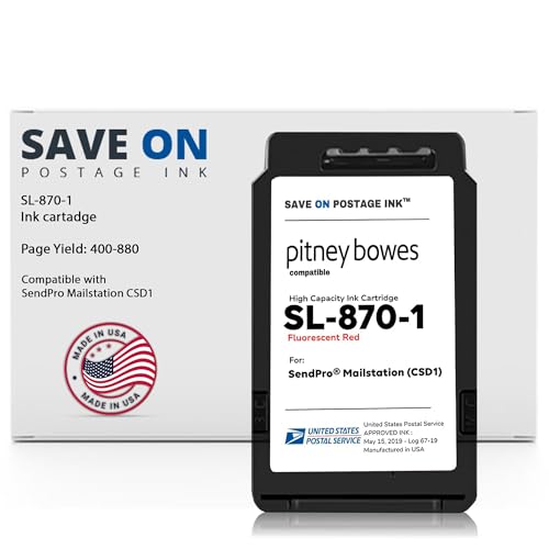Compatible Pitney Bowes SL-870-1 Red Ink Cartridge Inkjet Printer Ink for SendPro Mailstation CSD1 Postage Meter Machine - PB Replacement Printer Cartridge w/OEM Compatibility