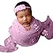 Surakey Baby Photography Blanket,Newborn Wrap Blanket Cap Cushion (Wrapped Yarn + Headress),Stretch Swaddle Pearl Flowers Pink