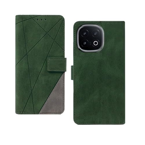 Image of amazon basics Iqoo 13 5G Flip Cover | Card Pockets Wallet & Stand | Flip Cover for Iqoo 13 5G (Green with Grey)