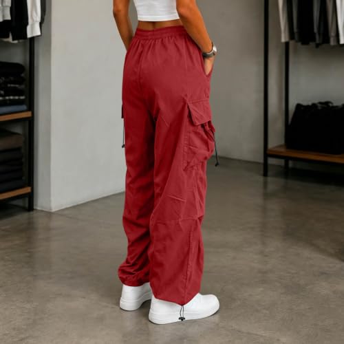Women's Cargo Pants Drawstring Waist Wide Leg Utility Work Trousers - image 4