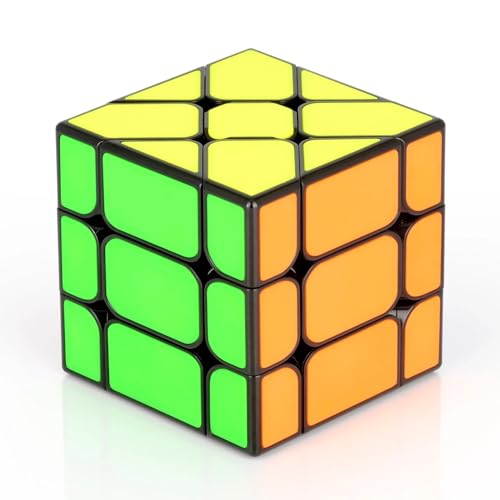 Image of QiYi Fisher Cube S Tiled (Black-Base) Speed Cube | 3x3x3 Shape Mod Puzzle with Florian-Style Pieces | Durable Stickerless Tiled Design, 55.5mm Compact Brain Teaser Puzzle