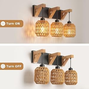   3-Light-Bathroom-Vanity-Light-Fixtures-Rustic-Style-Rattan-Bathroom-Wall-Sconce-with-Handmade-Bamboo-Woven-Boho-Wicker-Lampshade-Farmhouse-Wooden-Bracket-Suit-for-Bathroom-Bedroom-and-Hallway