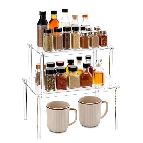 QUTHZZHY Clear Gewürzregal, 2er Pack Transparent Küchenschrank Organizer, Acryl Küchen Organizer...