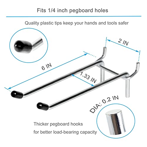 Nlmyt 10Pcs Peg Board Pegs, Pegboard Accessories, 6 Inch Pegboard Hooks Fit 1/4 Inch Pegboard Hole, Heavy Duty Peg Board Tool Utility Hooks With Rubber Tipped thumb #2