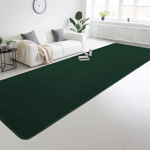 Image of Large Modern Runner Rugs for Living Room Bedroom, 2x8 Feet Dark Green Ultra Soft Thickened Memory-Foam Indoor Rug, Comfy Aesthetic Solid Minimalist Carpets for Girls Boys Nursery Dorm Home Decor