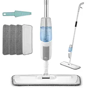 Spray mop Set with Washable pad and refillable Sprayer-Reusable Wet Microfiber mop Set White