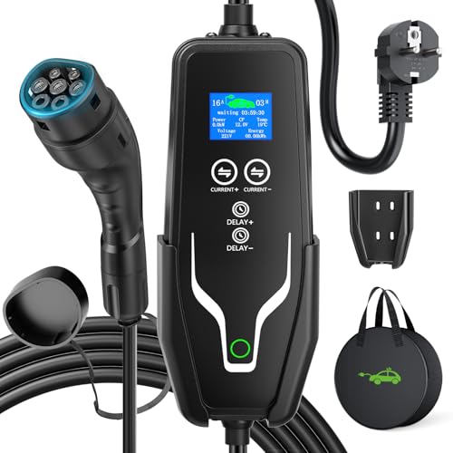 EVJUICION Caricabatteria da auto elettrico 15 metri 3,68 kW [6A-16A, 0-12H] programmato caricatore tipo 2 con schermo digitale e supporto da parete, cavo di ricarica per auto elettrica portatile con