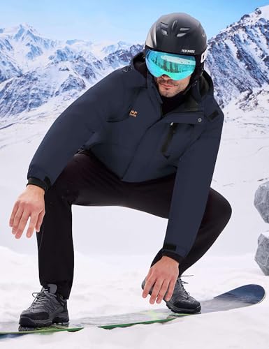 WULFUL Herren Wintermäntel Wasserdicht Skijacke Warm Winddicht Winter Windbreaker Jacken für Männer mit Kapuze, Navy-0047, L