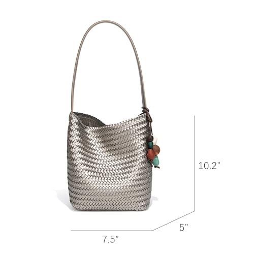 Image of Woven Leather Tote Bag For Women Crossbody Shoulder Bag Large Hobo Handbags Vegan Female Bag Vegetable Basket