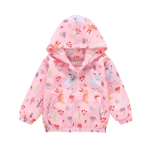 ANHATUIV Kids Outdoor Jacket,Lightweight Raincoat,Breathable Rainwear,Windproof Hooded Coat,Floral Animals Printed,Utility Pocket,Multicolour,for Travel