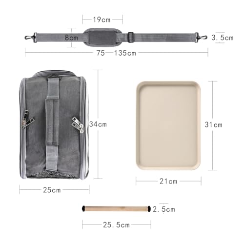 Image of Small Bird Travel Carrier Cage Portable Bird Parrot Parakeet Cockatiel Travel Carrier Bag Lightweight Birds Backpack with Standing Perch and Stainless Tray for Vet Visit Side Access Window