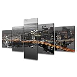 Pittsburgh Pennsylvania Night Panoramic Black and White Wall Art Canvas Print Pittsburgh Pennsylvania Skyline Picture for Bedroom Modern Artwork for Home Walls Framed Ready to Hang (50' W x 24' H)