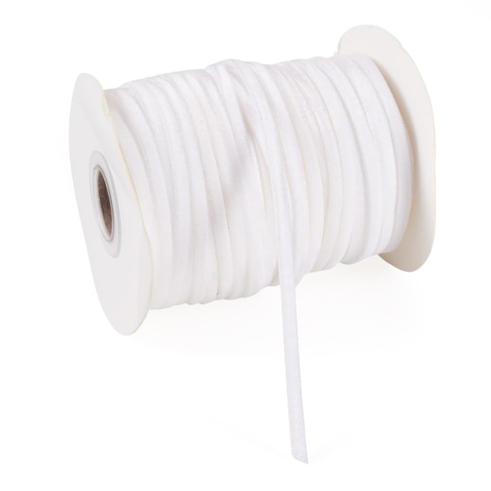 50 Yards/Roll White Single Face Velvet Ribbons Flat 3mm (0.12inch) with Spool for Gift Packing Wedding Decoration DIY Crafts Christmas Wreath Party