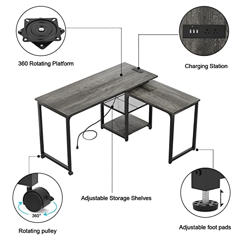 Armocity 360° Rotating L Shaped Desk With Outlets And Usb Ports thumb #6
