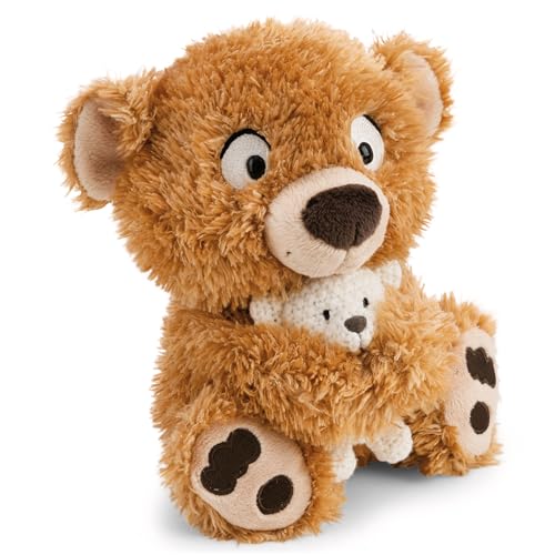 Peluche ours NICI doudou enfant Capiccino 25 cm marron avec petit jouet tricoté de 7 cm