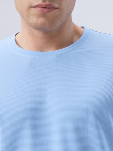 Image of Park Avenue Men Reguler Fit Na Pattern Polyester Elastane Blend Round Neck Half Sleeve Loungewear T-Shirt Blue