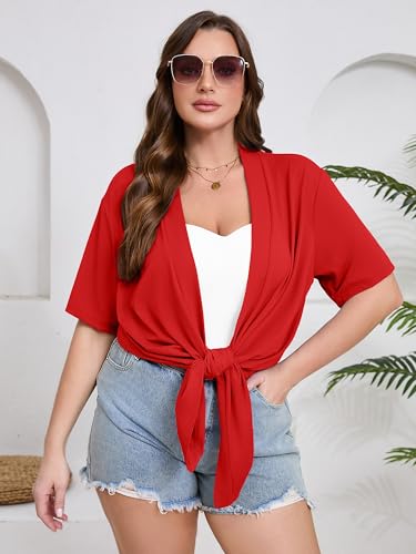 AusLook Women's Plus Size Lightweight Open Front Cardigan Short Sleeve Cover Ups Shrugs Shawls and Wraps Kimono Jacket Coat3