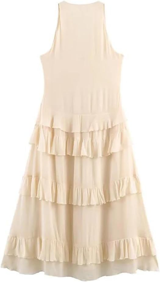 Women's Spring Sleeveless Layered Midi Dress Flowy Swing A-Line Casual Daily Dress