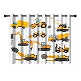YONGFOTO Bagger Vorhang Kinderzimmer Baustelle Traktor Autos Lastwagen Bulldozer Verdunklungsvorhänge Jugendzimmer Junge mit Ösen 2 Stück 107 x 160 cm