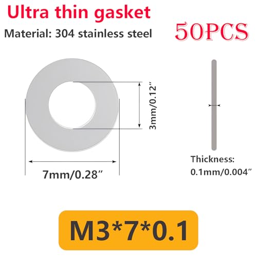 Qrity 50 PCS 304 Stainless Steel Flat Washers, M3 Ultra Thin Flat Spacers Shim Washers, 3x7x0.1mm Round Flat Spacer - Image 2