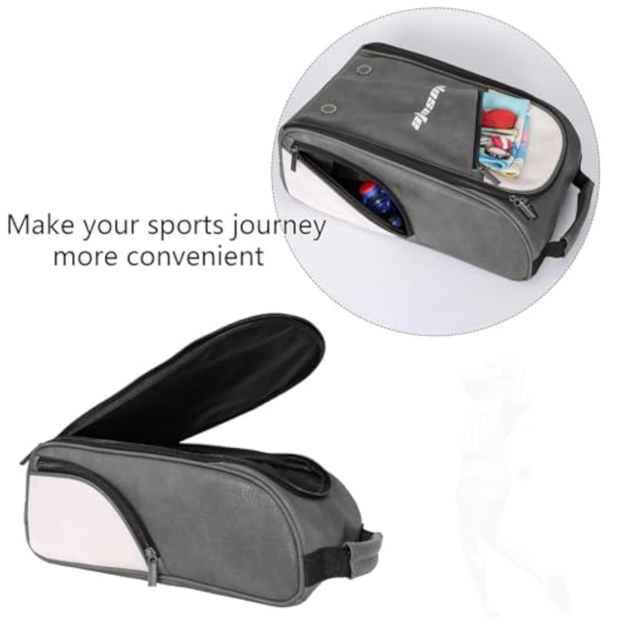 Golf Shoe Bag PU Golfer Gift with Ventilation, Gray