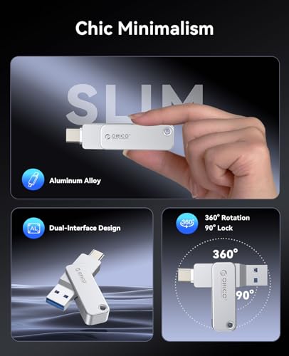Image of ORICO 256GB Dual USB 3.0 Flash Drive 150MB /s USB Thumb Drive Type-C and USB Type-A Metal Housing Swivel Design for Smartphones & Laptops - EB05 (Pack of 2)