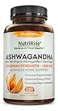 Ashwagandha 1300mg Made with Organic Ashwagandha Root Powder & Black Pepper Extract - 120 Capsules. 100% Pure Ashwagandha Supplement for Stress Relief, Anti-Anxiety & Adrenal, Mood & Thyroid Support