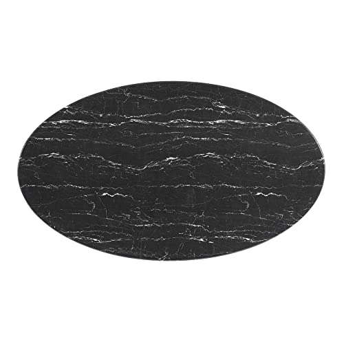 Image of Modway Lippa Oval 60 inch Mid-Century Modern Artificial Marble Dining Table in Black Black