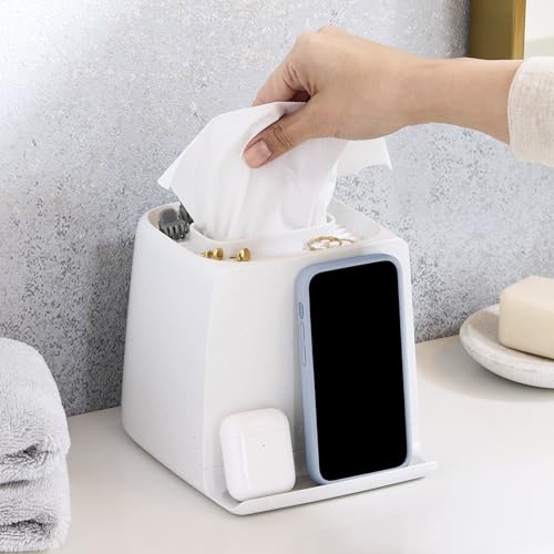 YouCopia The Ledge Tissue Holder, Cube, Square Box Cover with Storage for Phones, Jewelry, Makeup and Accessories for Night Stand, Desk and Bathroom Organization