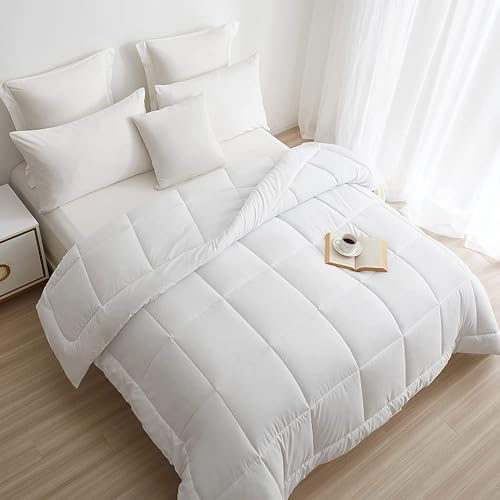 Image of HOME ELEGANCE Comfort Living Microfiber Reversible AC Comforter, 120 GSM, Soft & Cozy, Lightweight Quilt, All Season use, Machine Washable, Queen /Double - 90x100 inches - Milky Whte