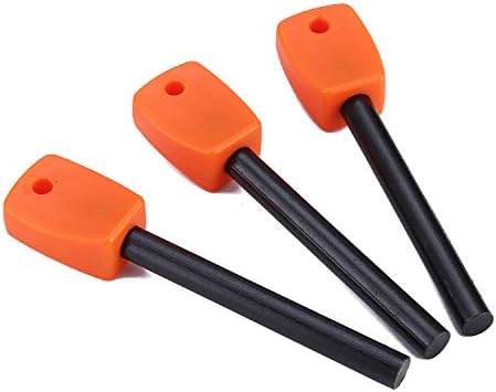 FOSTAR 3 PCS Tactical Ferro (Ferrocerium) Rods, Bushcraft Flint Fire Starter with Easy Grip Handle, 5/16 Inch Thick Waterproof Fire Steel Magnesium Camping Tool Kit (Orange)