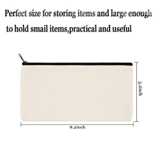 Pabues 50 Pack 8 × 4.7 Inch Blank Diy Craft Bag Canvas Pencil Case Blank Makeup Bags- Beige Canvas Pencil Pouch Bulk Canvas Cosmetic Bag Multi-Purpose Travel Toiletry Bag Canvas Zipper Bags #TOP1
