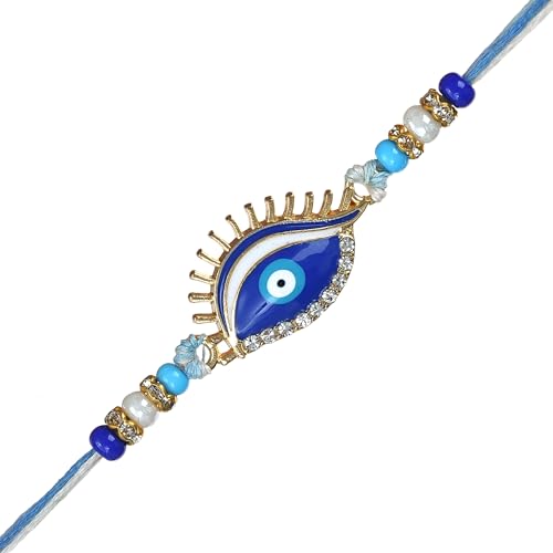Image of eCraftIndia Evil Eye Rakhi for Brother Bhaiya Bhai with Best Bro Ever Fridge Magnet | Roli Chawal Pack